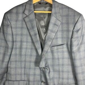 Jos. A. Bank Traveler Blazer Mens 46 Regular Grey Plaid 100% Wool Tailored Fit